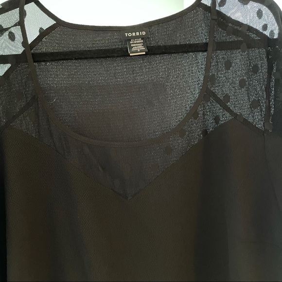 Torrid Black Crepe Mesh Dot Flutter Sleeve Top - Picture 3 of 3